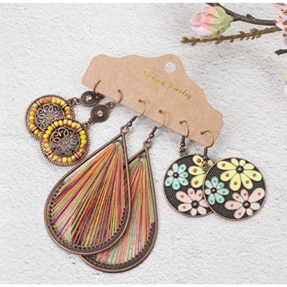 B2G1 3 Pair Set Tribal Bohemian Dangle Earrings
